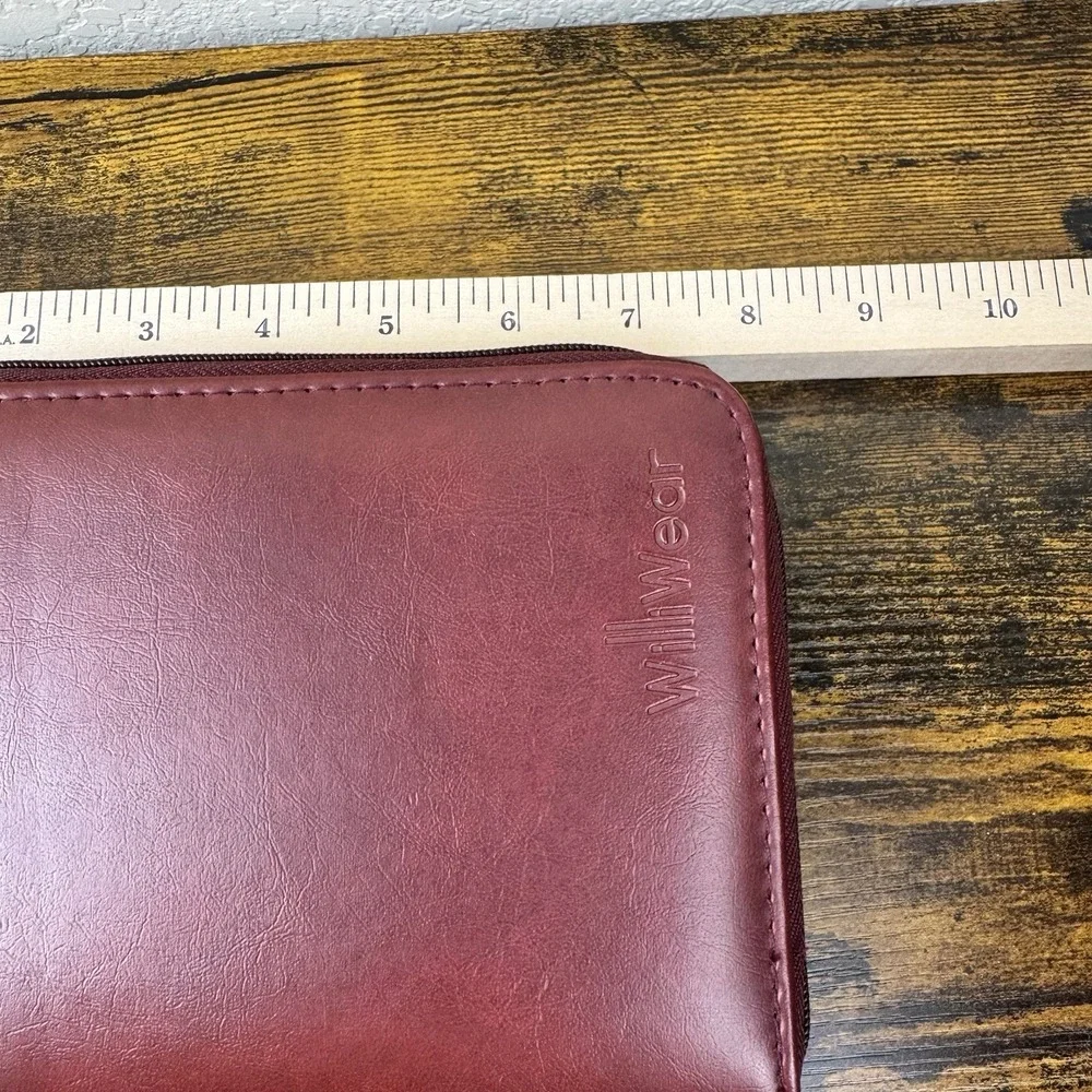 Williwear Business Planner Organizer Wallet Burgundy Zip Faux Leather‎ New